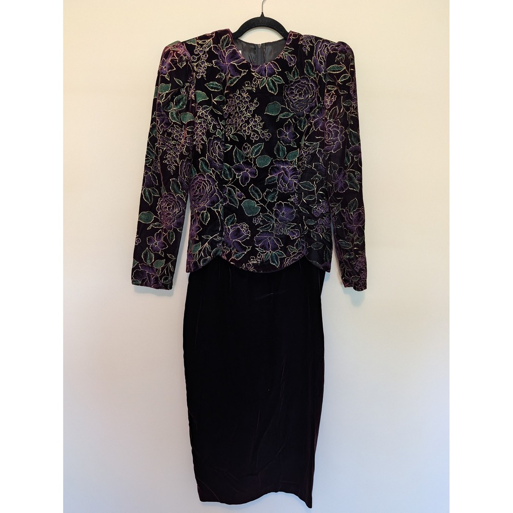 Vintage Talbots Scott McClintock Velvet Maxi Dress Floral Metallic Purple 10